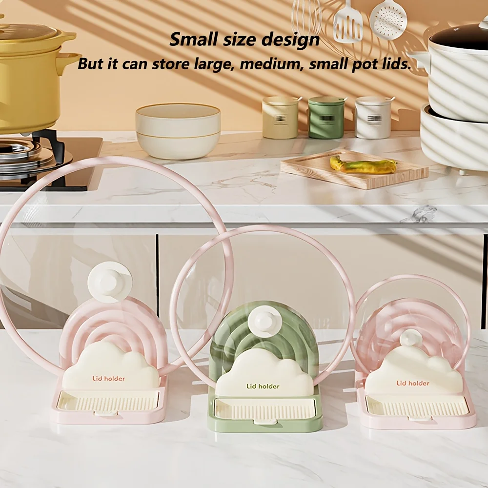 

Rainbow Suction Cup Pot Lid Rack Multifunctional Kitchen Organizer Spoon Shovel Storage Holder with Drip Tray