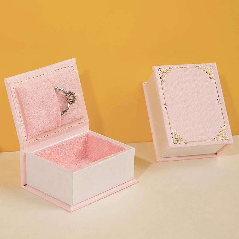 1PC Book-shaped Ring Box With Suede Fabric Lining Creative Flip Lid Magnetic Ring Holder Earrings Jewelry Gift Case Accessorie