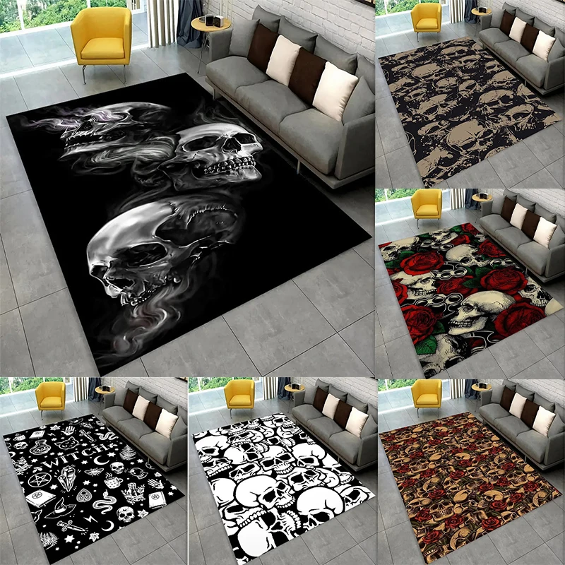 Horror Skull Dark Gothic Witchcraft Style Area Rug Subculture Decorative Carpet Doormat Living Room Bedroom Sofa Area Playroom