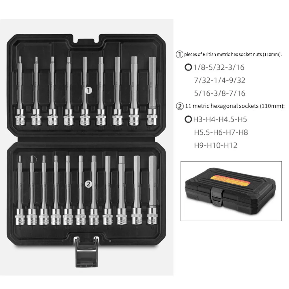 

20Pc Hexagonal Socket Wrench Extended Taper Head Lengthened For Vehicle Repair Hand Tools Sockets Accessories