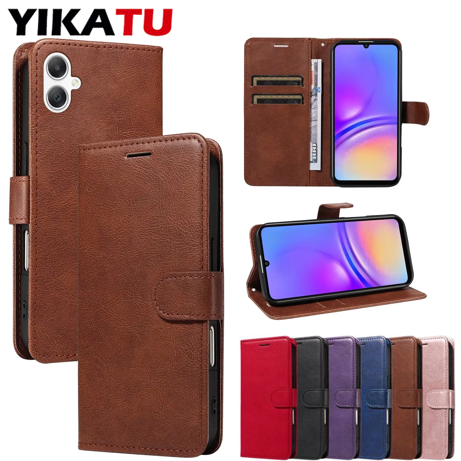 Funda de cuero tipo billetera para Samsung Galaxy A60 A12 A11 A10 A9 A8 A7 Plus 2018 A6 A5 A3 2017 A2 Core A07 5G A06 4G A05 A04 A04E A03