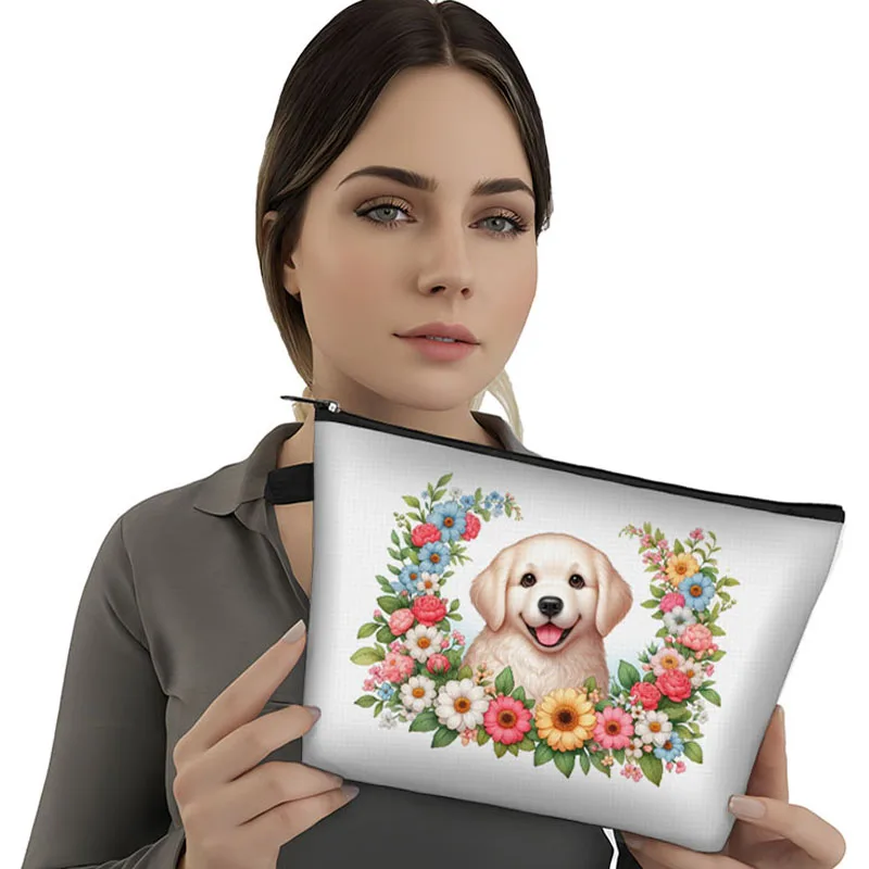 Flowers Puppy Dog Cosmetic Cases Floral Husky Schnauzer Maltese Corgi Dogs Makeup Bag Women Lipstick Storage Bags Toiletry Bag