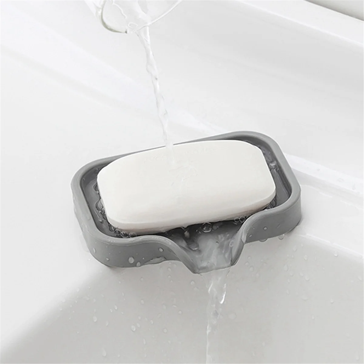 Self Draining Soap Bar Holder Silicone Kitchen Sink Soap Dish Tray Counter Organizer S White
