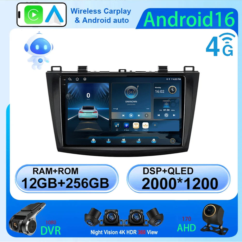

Android 16 For Mazda 3 2010-2013 Video Player Car Radio Multimedia Stereo Navigation Carplay Speakers Head Unit Audio GPS 2 Din