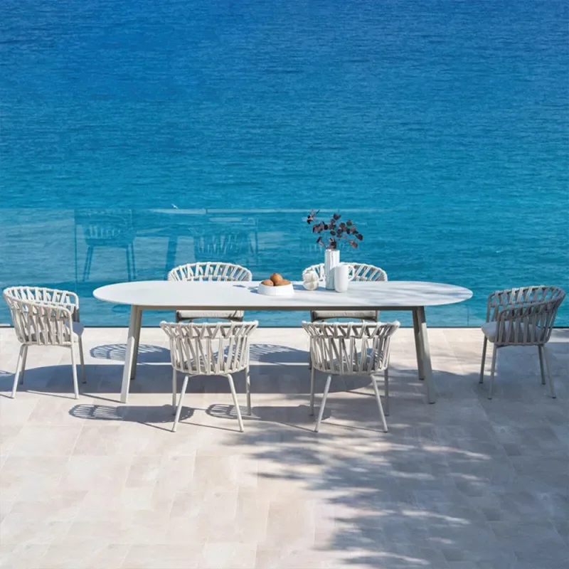 leisure dining table and chair combination Outdoor rock table Courtyard rattan chair Villa rattan woven furniture