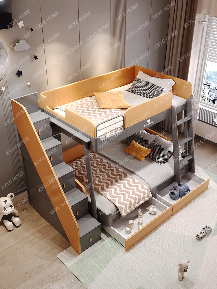 Bunk Bed Mother and Child Height-Adjustable Bed Two-Story Bed Modern Simple Upper and Lower Bunk Wooden Bed Double Layer