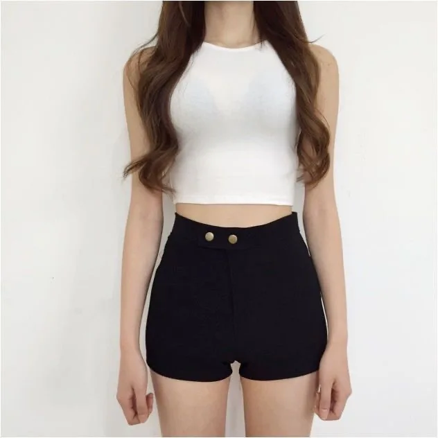High Waist A-Line Shorts Women's Summer Trendy Black Elastic Safety Base Layer Pants Boot Cut Pants for Young Women 18-24 Yea...