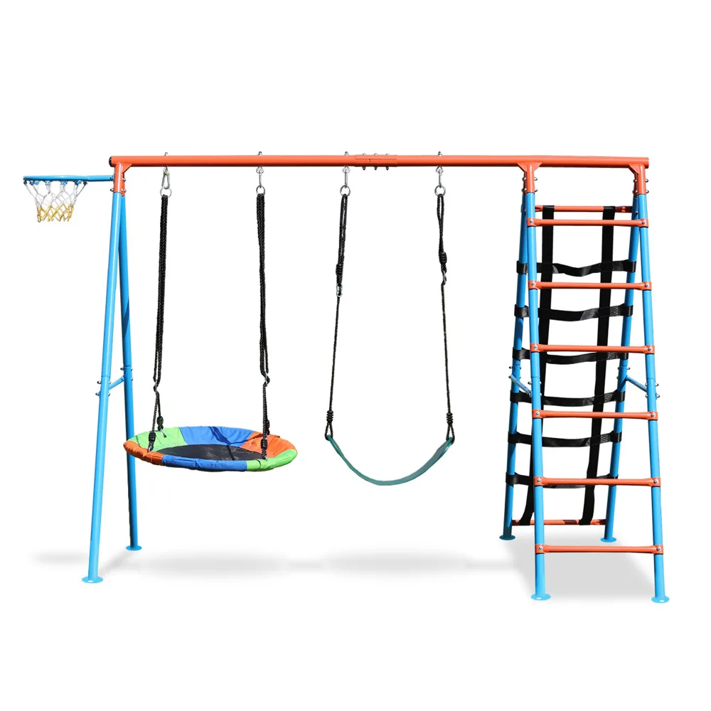 Swing Sets for Backyard, 550LBS Swingset Outdoor for Kids, Basketball Hoop, Climbing Ladder and Nets