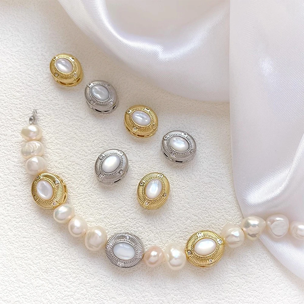 

2 шт. латунные позолоченные цирконом, инкрустированные слюдой, эллиптические полые бусины-разделители с мелкими зернами, аксессуары для изготовления ювелирных изделий своими руками