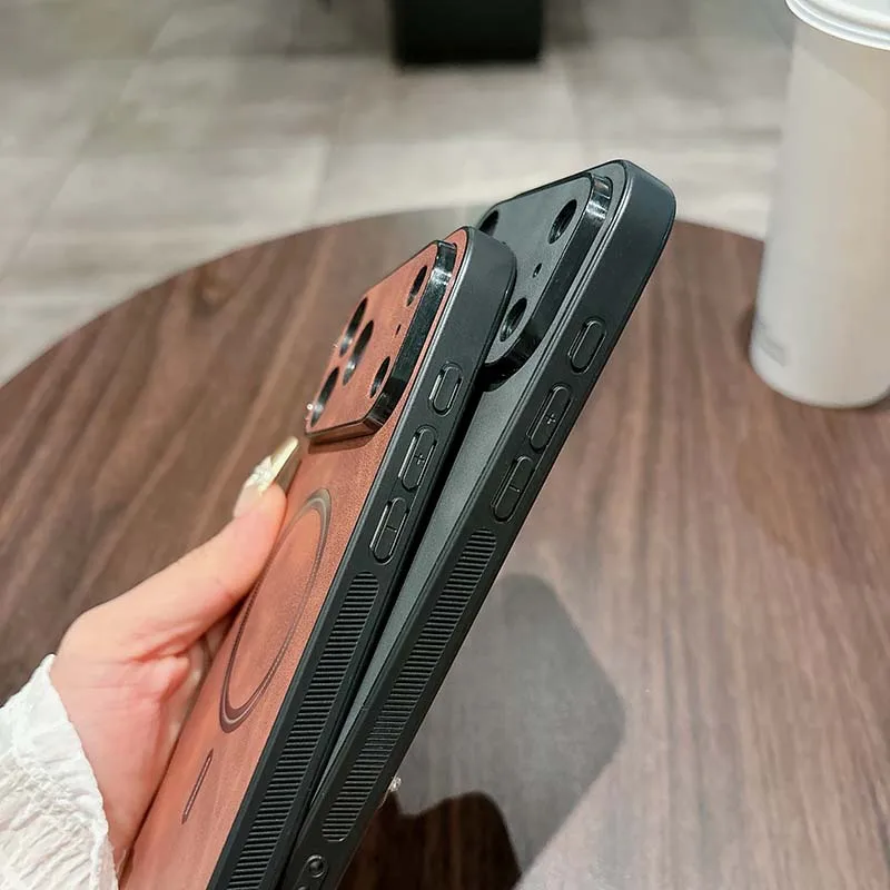 Luxury Synthetic Leather Shock-Absorbing Magnetic Phone Case For IPhone 18 Pro Max 11 13 14 15 16 17, Supports Wireless Charging view 3