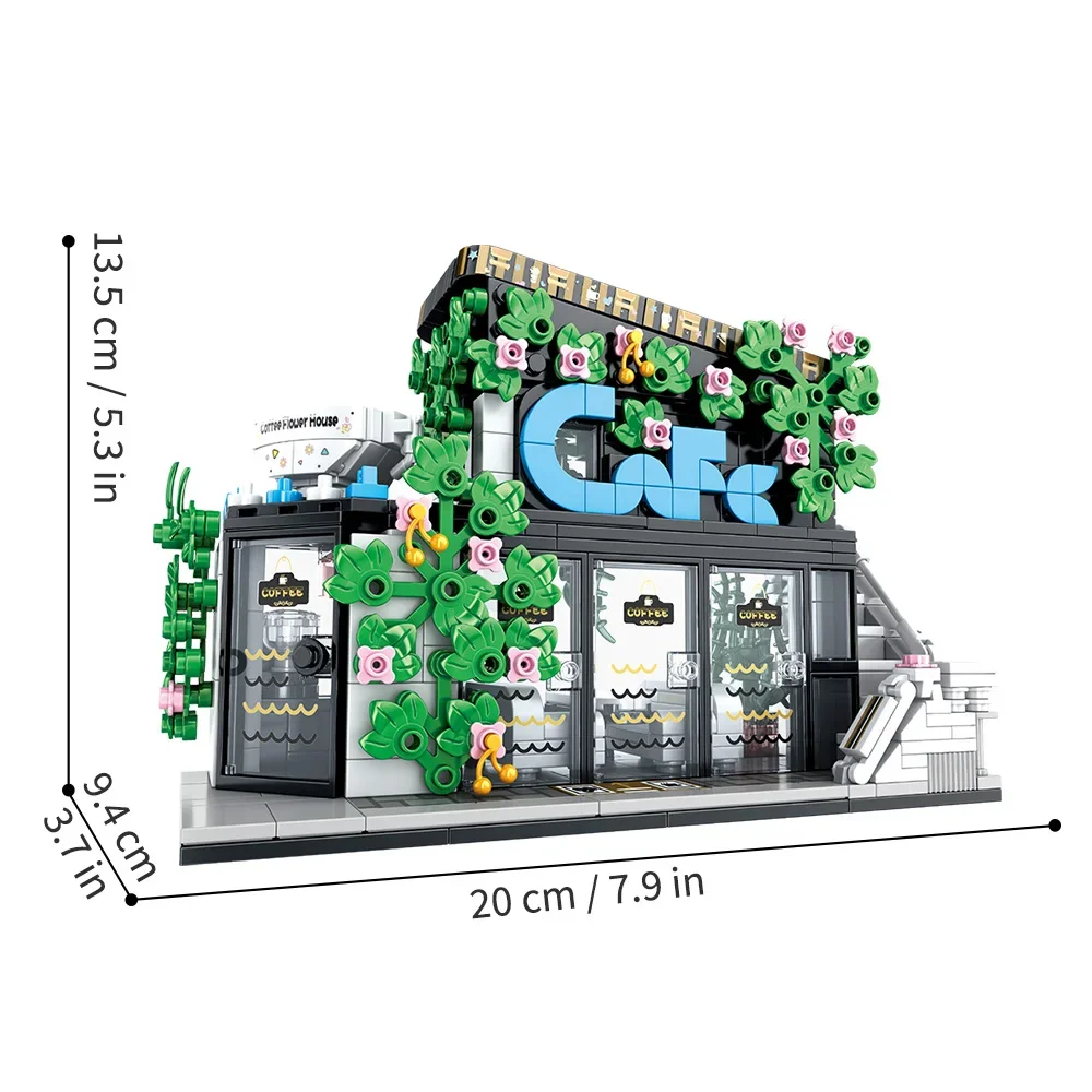 Set di blocchi di costruzione della casa dei fiori della casa del caffè, artigianato della decorazione della casa dell'auto, giocattoli artigianali, giocattoli fai da te, derivati dell'animazione, giocattoli per bambini