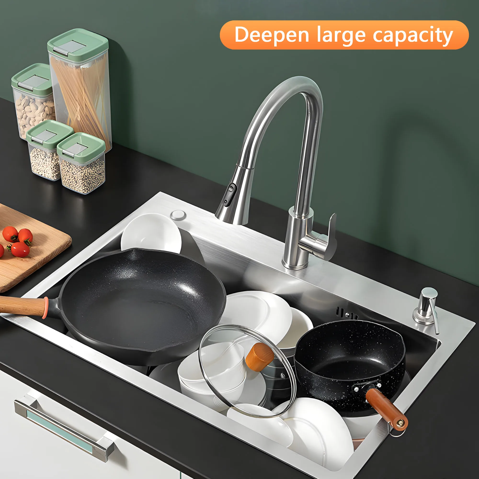 

304 Stainless Steel Kitchen Sink Large Capacity Single Bowl Multifunctional Vegetable Workstation Wash/Cut/Drain in One Full Set