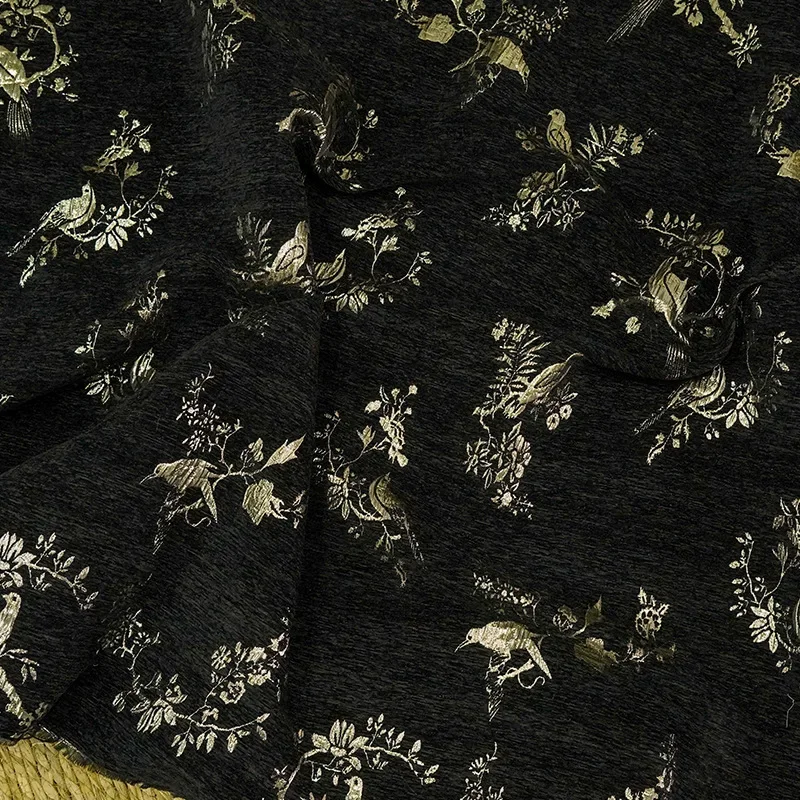 Chinese Style Gold Silk Flower and Bird Jacquard Fabric Women's Cheongsam Vest Jacket Diy Sewing Fabric
