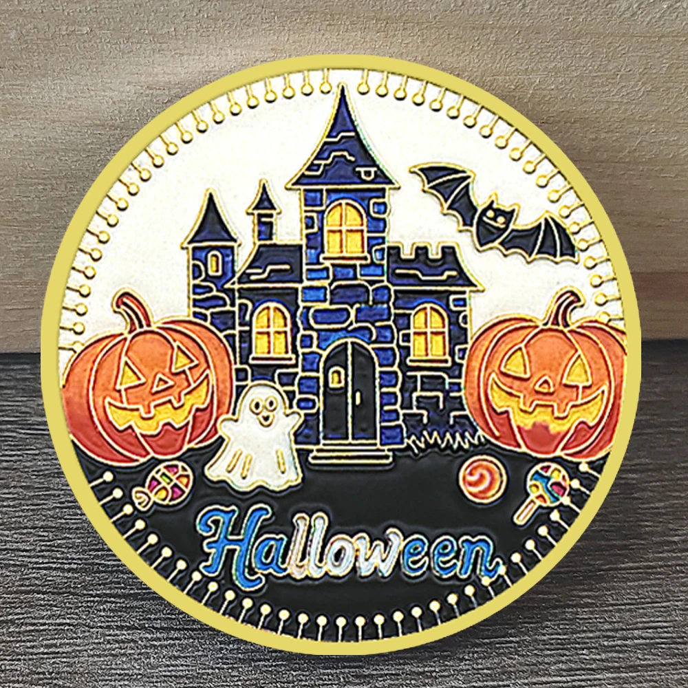 12Pcs Halloween Commemorative Coin Set Pumpkin Ghost Witch Skull Bat Collectible Coins Horror Party Decoration Gift