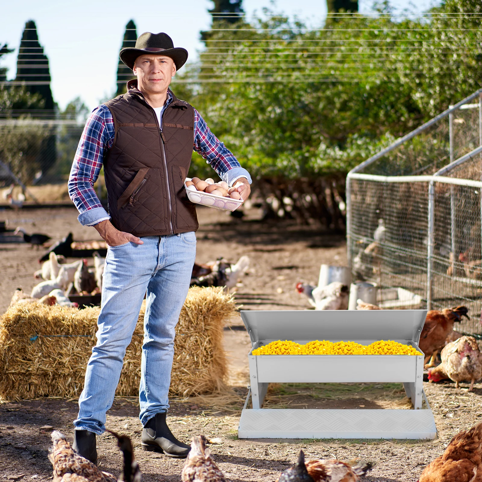 

Автоматическая кормушка для курицы с защитой от атмосферных воздействий крышкой, металлическая кормушка для курицы, банбанамы, птицы, фазана и т. д.