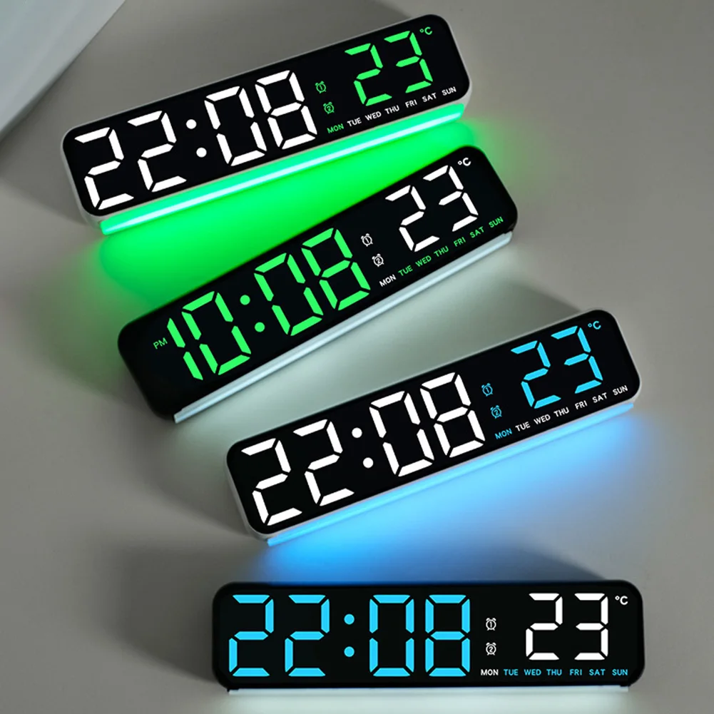 Digital LED Clock with Built in Temperature Sensor and Countdown Timer with Adjustable Brightness and Ambient Lighting Effect