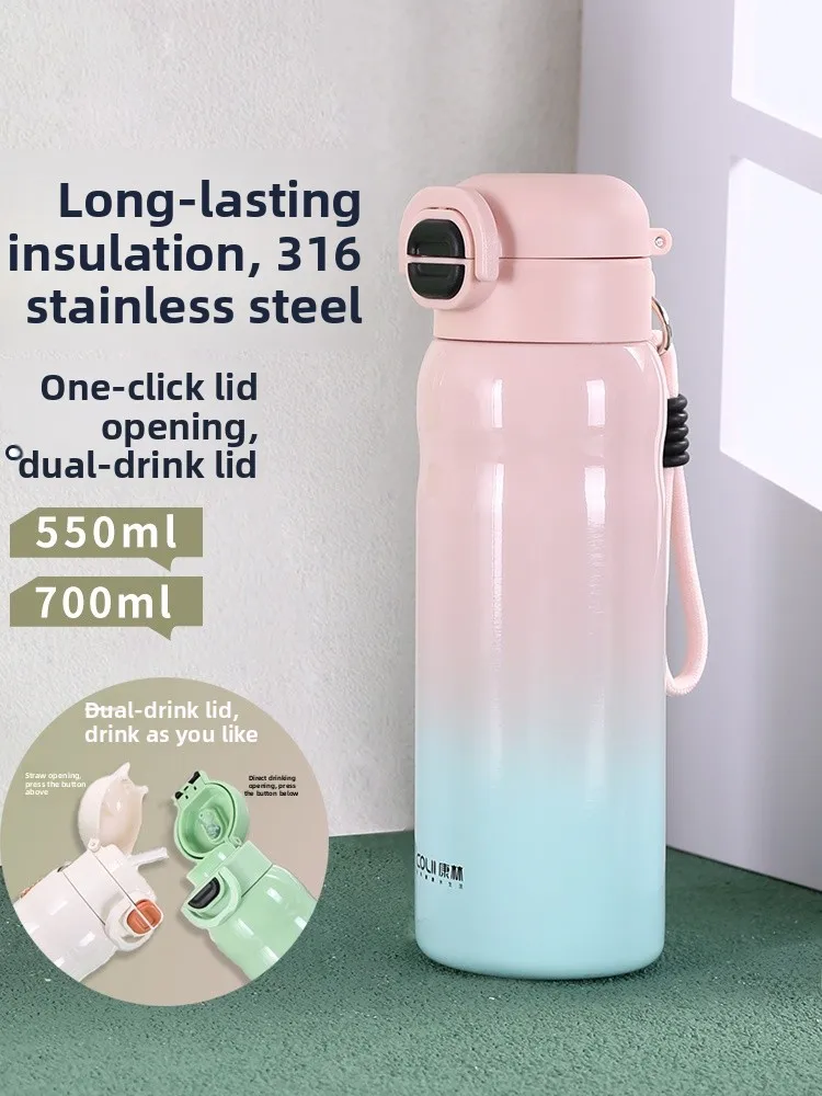 

Портативная бутылка для воды с изоляцией из нержавеющей стали 36, школьная дорожная чашка Fre Sle, одна крышка, двойная чашка для питья