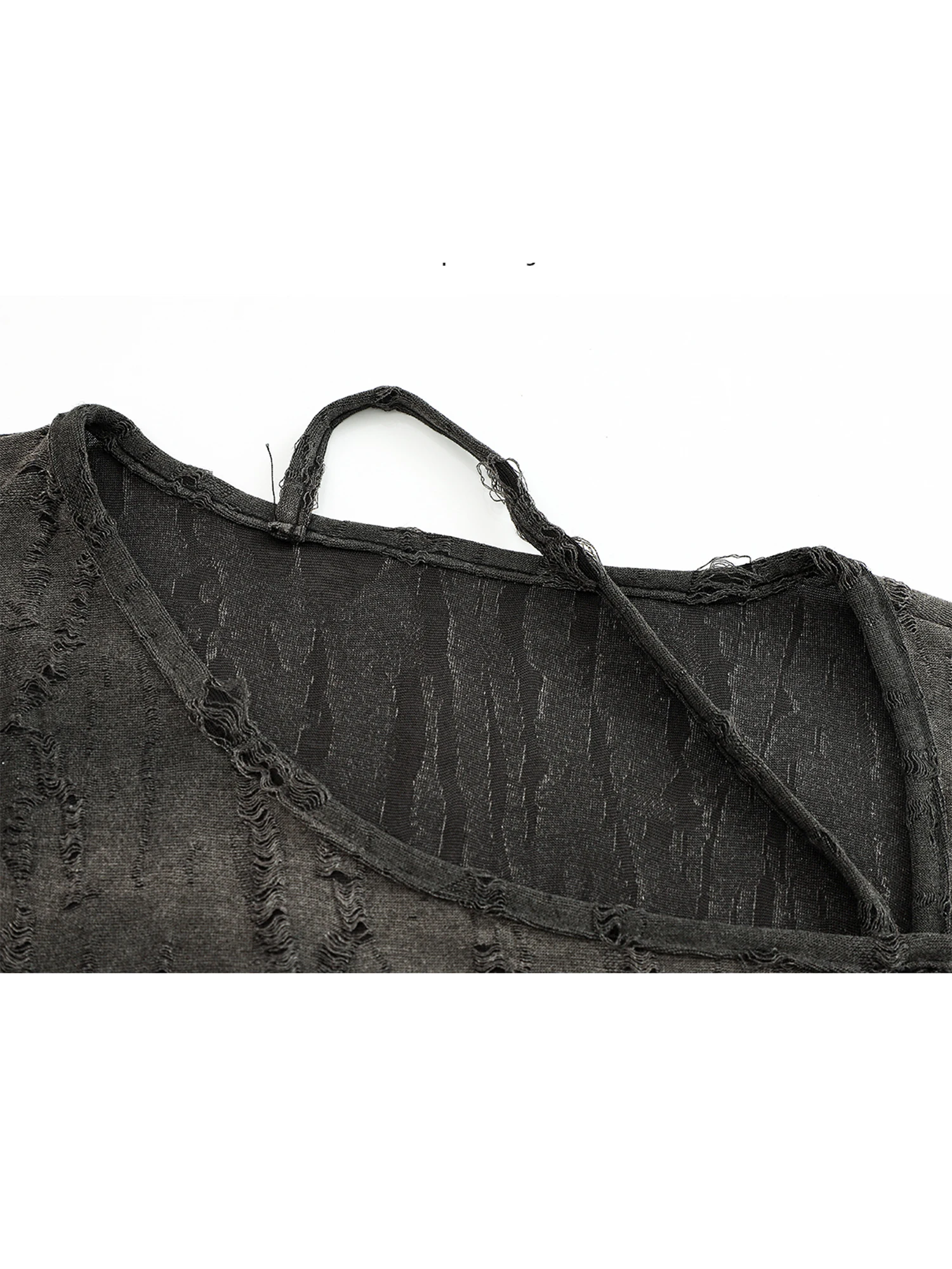 تي شيرت نسائي رمادي Y2k Gyaru تي شيرت عتيق جمالي Harajuku تي شيرت بأكمام طويلة غير متماثل ممزق تي شيرت 2000s ملابس الخريف