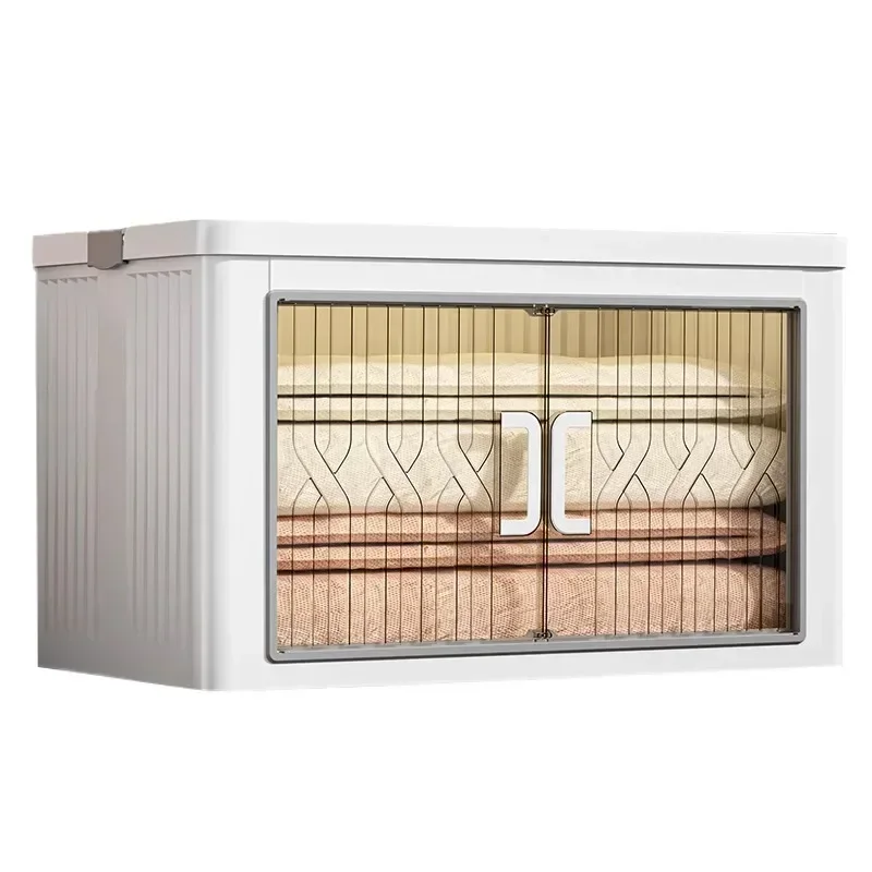 Installation-free folding storage cabinet, household plastic snack beverage locker, enlarged thickened clothing and pants locker