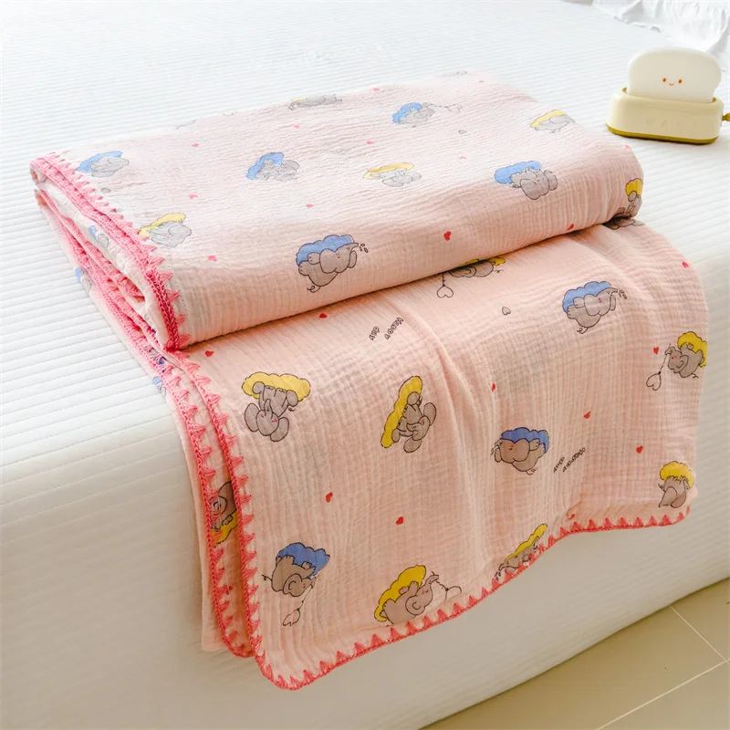 100% Cotton Blanket Anti-Mite Blanket for Bed Cartoon Style Sofa Blanket for Kids Double-layer Gauze Blanket Single/Queen/King