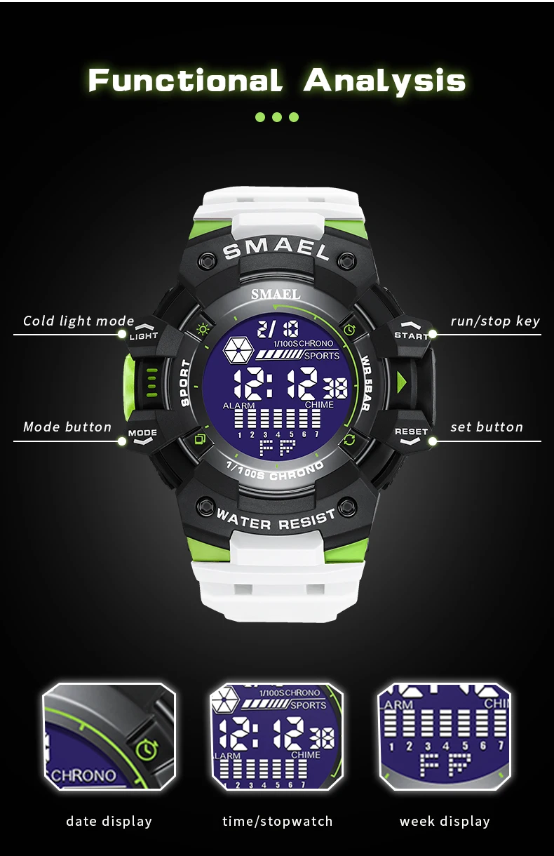 SAMEL Men Digital Watch Sport Shock Military Watches Waterproof Tactical Electronic Wristwatch Green Male Large Face Sport Clock