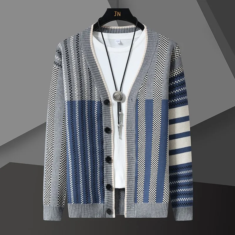 High-quality Knitted Cardigan Men's Fashion Luxury Striped Sweater Casual Shawl 2024 Spring and Autumn Trend Men Wear Coats Tops