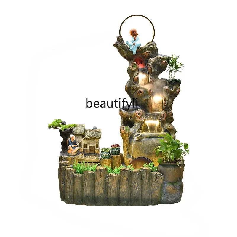 

Chinese Style Root Carving Water Fountain Indoor Floor Fish Pond Pastoral Rockery Fengshui Wheel Ornaments