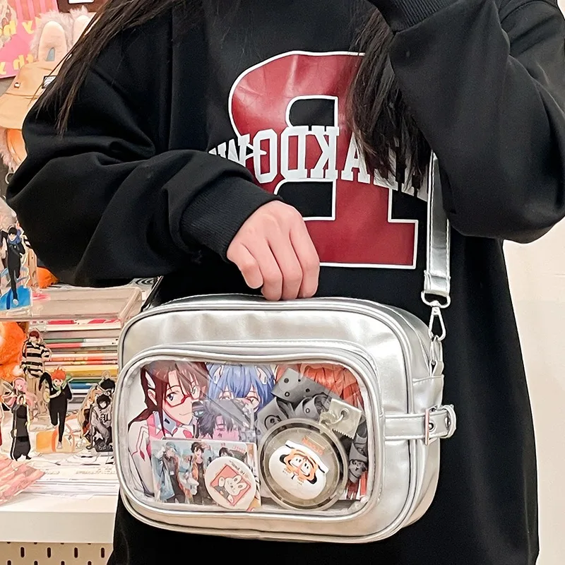 

Fashion Small Ita Bag Simple PU Leather Ita Crossbody Purse PVC Clear Window Pin Display Ita Messenger Bag Lady Shoulder Pouch