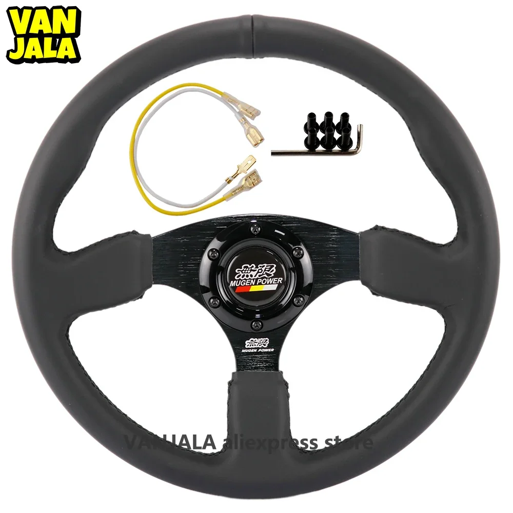 MUGEN-Volant de course plat en cuir, 14 pouces, pour MOMO NRG SPARCO HKB bodiKit airies