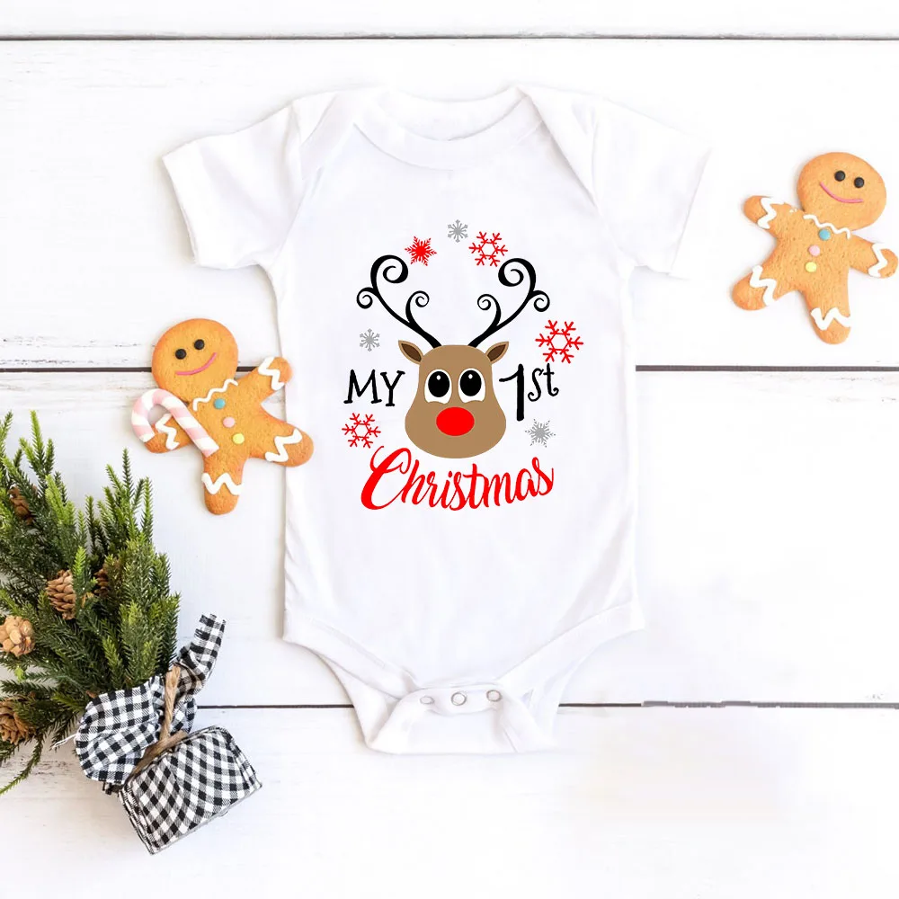 First Christmas As Dad and Mom Tshirt Baby Baby 1st Christmas Romper Family Look Infant Clothes Xmas New Year Festival Tops