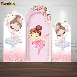 Ballerina Girl Birthday Theme Party Backdrop Double-sided Arch Photobooth Sweet Baby Shower Backdrop Flower Gold Dot Decor Prop