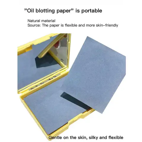 100개입 일반용 유분 흡수 시트, 여성용 휴대용 유분 조절 필름 (거울 & 퍼프 포함) 베이스 메이크업용 얼굴 유분 흡수