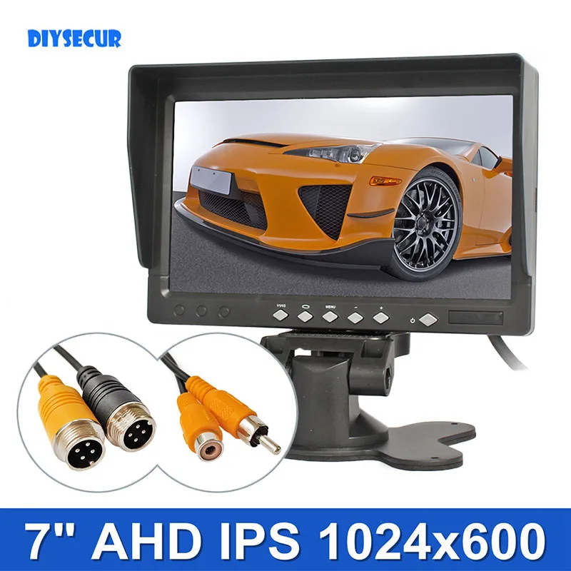 

DIYSECUR 1024x600 7inch AHD IPS Car Monitor Rear View Monitor Max Support 1080P AHD Camera with Sun Hood Visor