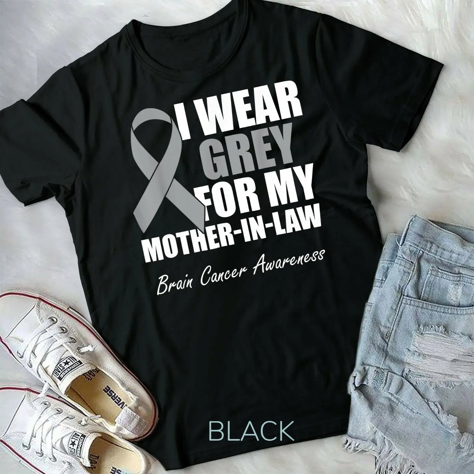 I Wear Grey For My Mother In Law Brain Cancer Awareness T-Shirt Unisex T-shirt