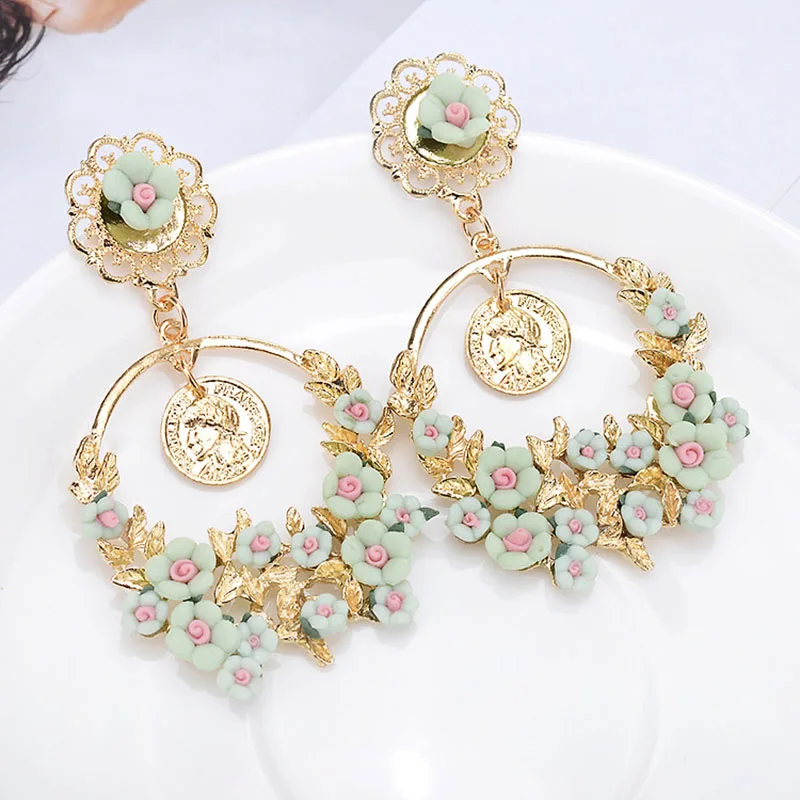 Fashion    New  Earrings Retro Pastoral Fresh Flowers Large Earrings