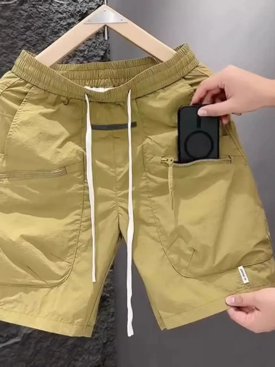 

Summer Men's Loose Fit Zipper Workwear Shorts Four-Pocket Sporty Casual Mid-Waist Straight Leg Knee-Length Shorts