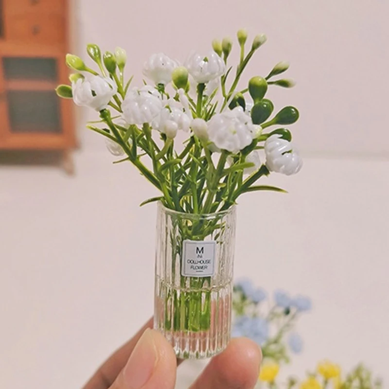 

1Pc 1:12 Dollhouse Miniature Flowers Vase Green Plants Potted Flowers Toy for Dollhouse Decoration Accessories