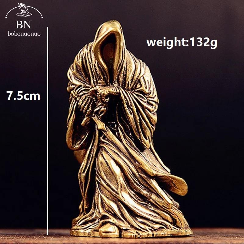 brass Holy Death Statue Standing Religious Decorative Figurine Grim Reaper Holding Scythe Statue Altar Halloween