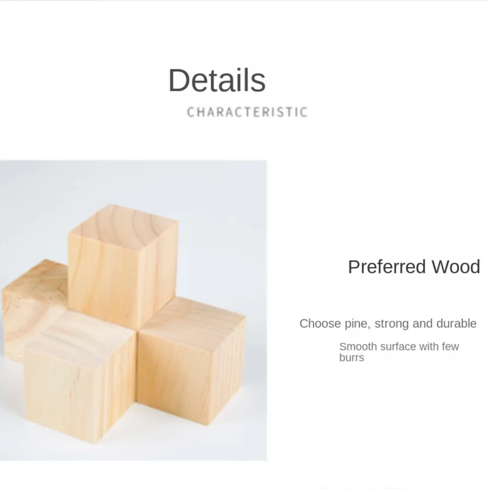 10pcs Natural Wooden Cube Unfinished Blank Building Block Wooden Square Block Summer Decor Puzzle Making Handmade Material