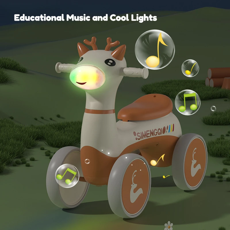 Czterokołowy rowerek dla dzieci z oświetleniem muzycznym Chodzik dla niemowląt Pierwsza jazda na rowerze na zabawki Prezenty dla dzieci w wieku 1-3 lat