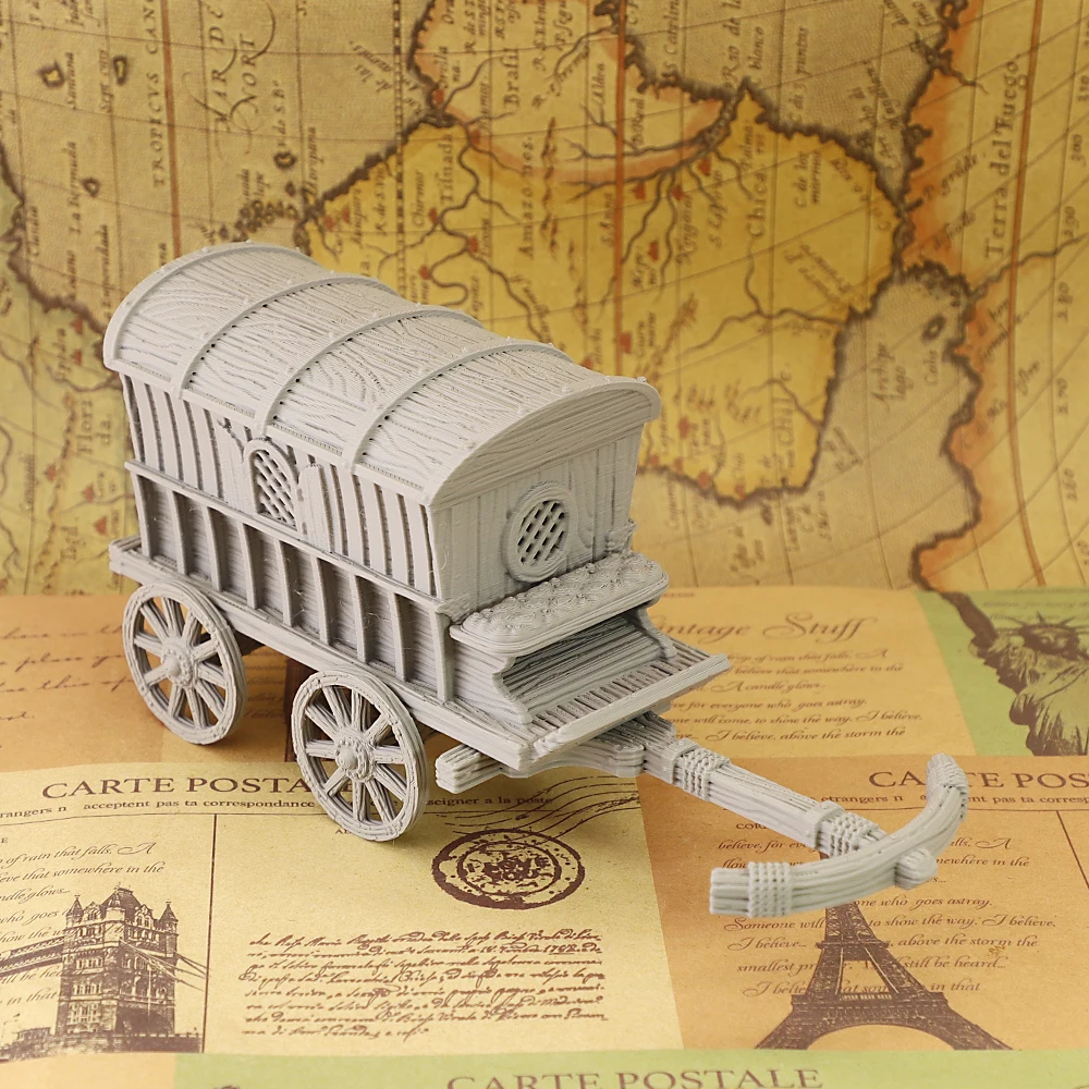 Modular Fantasy Medieval Travel Wagon Miniature Terrain, Removable Roof, DND Wargame Tabletop Scenery Prop