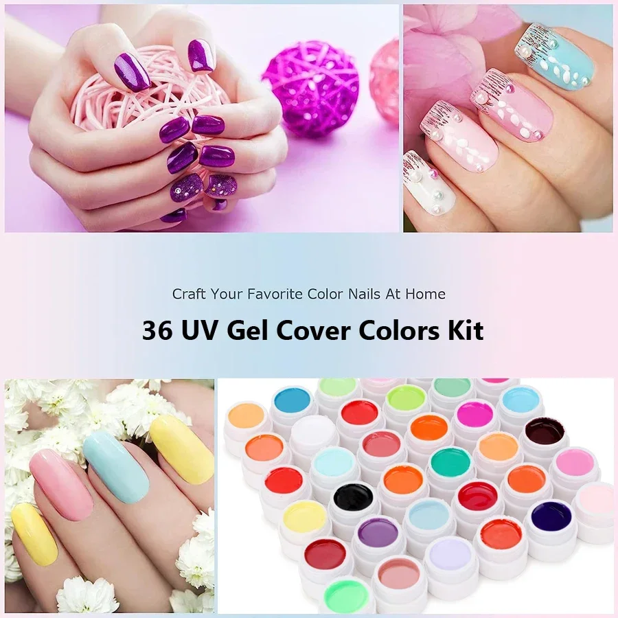 36색 네일 아트 젤 페인트 키트 (15개 페인팅 드로잉 네일 브러쉬 포함) UV LED 호환 네일 아트 키트