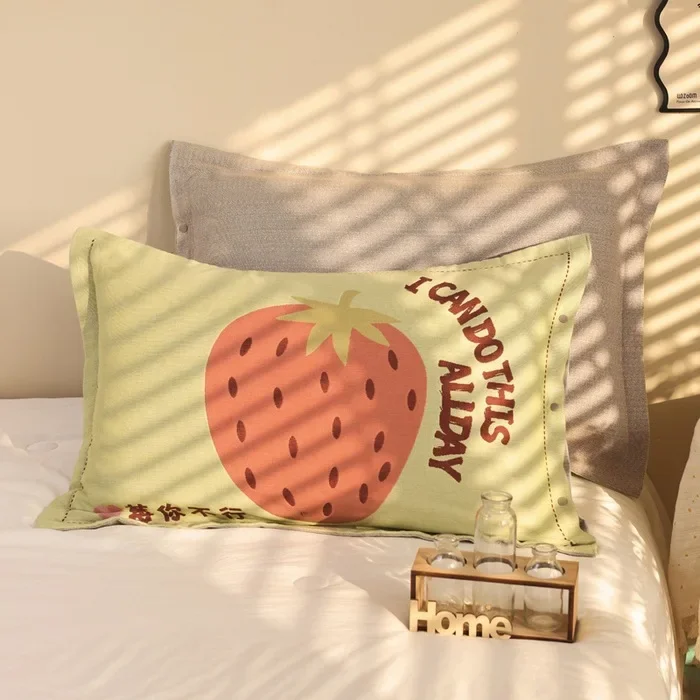 

New Class a Cotton Yarn-Dyed Jacquard Gauze Pillowcase Button Pillowcase Soft and Breathable