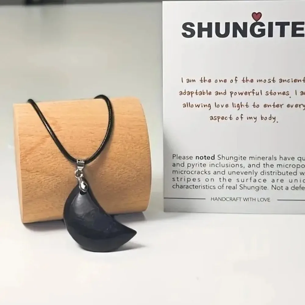 Natural Shungite Moon Pendant Raw Stone Healing Crystal for Energy Protection Reiki Jewelry Making Gift