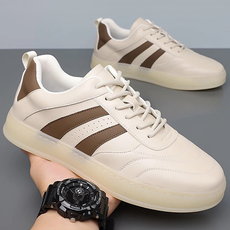 Men's Leather Shoes Flat Sports Shoes Lightweight Flat Shoes Simple Fashion Travel Shoes Walking Leather Running Shoes Sneakers
