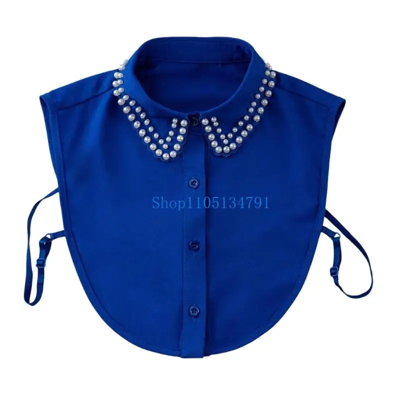 98km-取り外し可能なパールネックピース、ビーズデザインのハーフシャツブラウス、忙しい日にも最適