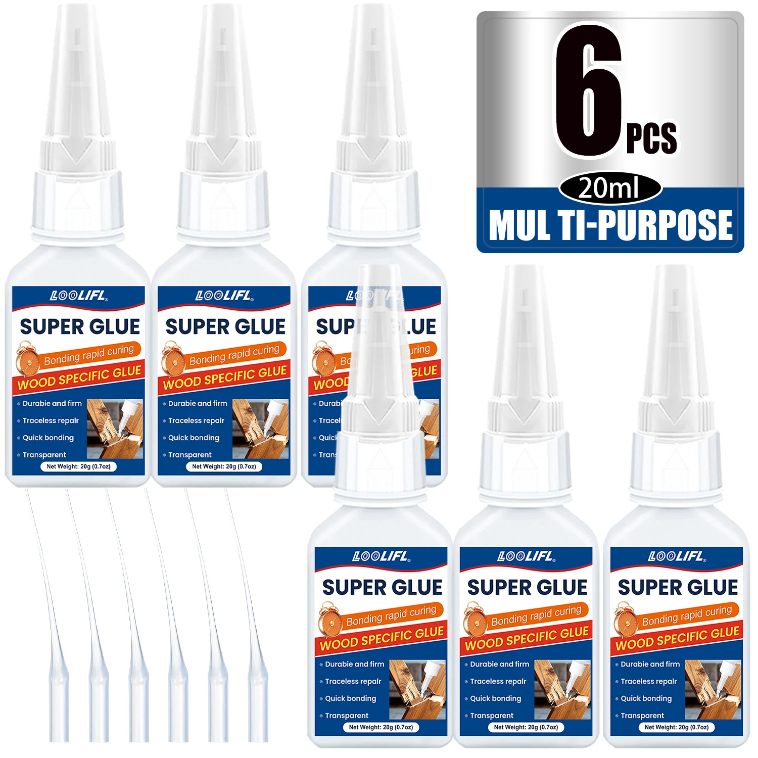 LOOLIFL 20ml Instant Strong Super Glue Universal Waterproof Mighty for Resin Ceramic Metal Glass DIY Fast Dry Slime Adhesive Too