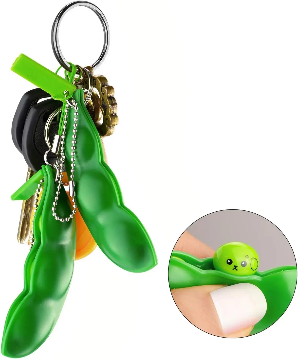 1/50pcs Fidget Toy Anti Stress Peas Squeeze Decompression Toys Kawaii Funny Beans Keychain For Child Adult