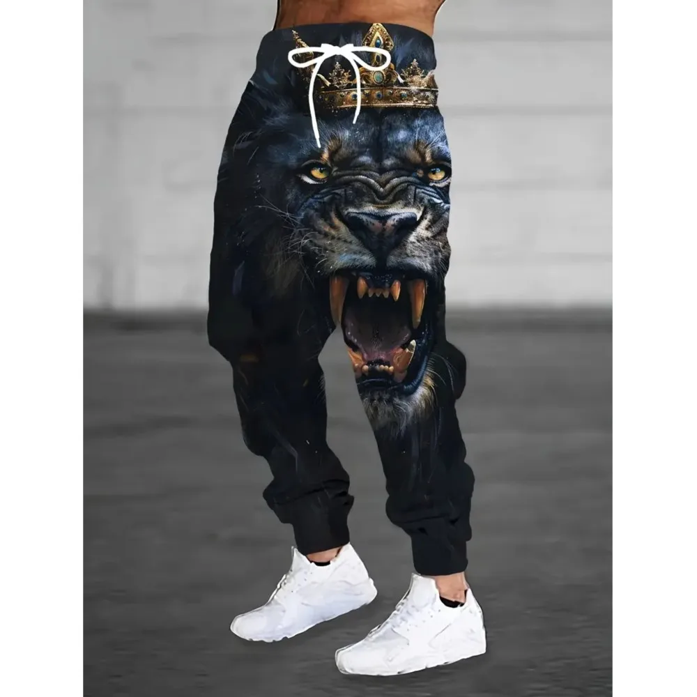 

2026 new men's casual abstract robot skull printed jogging pants 100% polyester light stretch rope sports pants