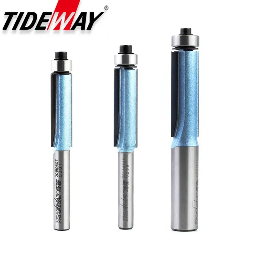 Tideway Bearing Flush Trim Router Bit Industrial Grade Lengthed Milling Bits for Woodworking Tool  1/2 1/4 Trimming CNC Cutter